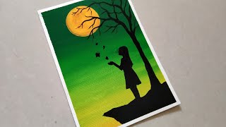 Easy Poster Colour Painting Tutorial for Beginners Easy Green Moonlight Poster colour Painting [upl. by Brindell]