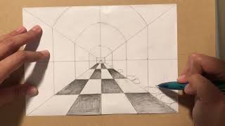 1 Point Perspective drawing Sea Aquarium STEPBYSTEP [upl. by Conal]