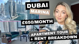 Dubai Marina £650Month Apartment Tour  2021 Cost of Living Breakdown [upl. by Leighland]